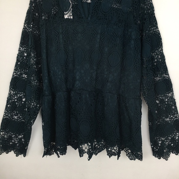 Lane Bryant Crochet Lace Peplum Tunic Top Women’s Mock Neck Blouse Dark Teal - Picture 12 of 16